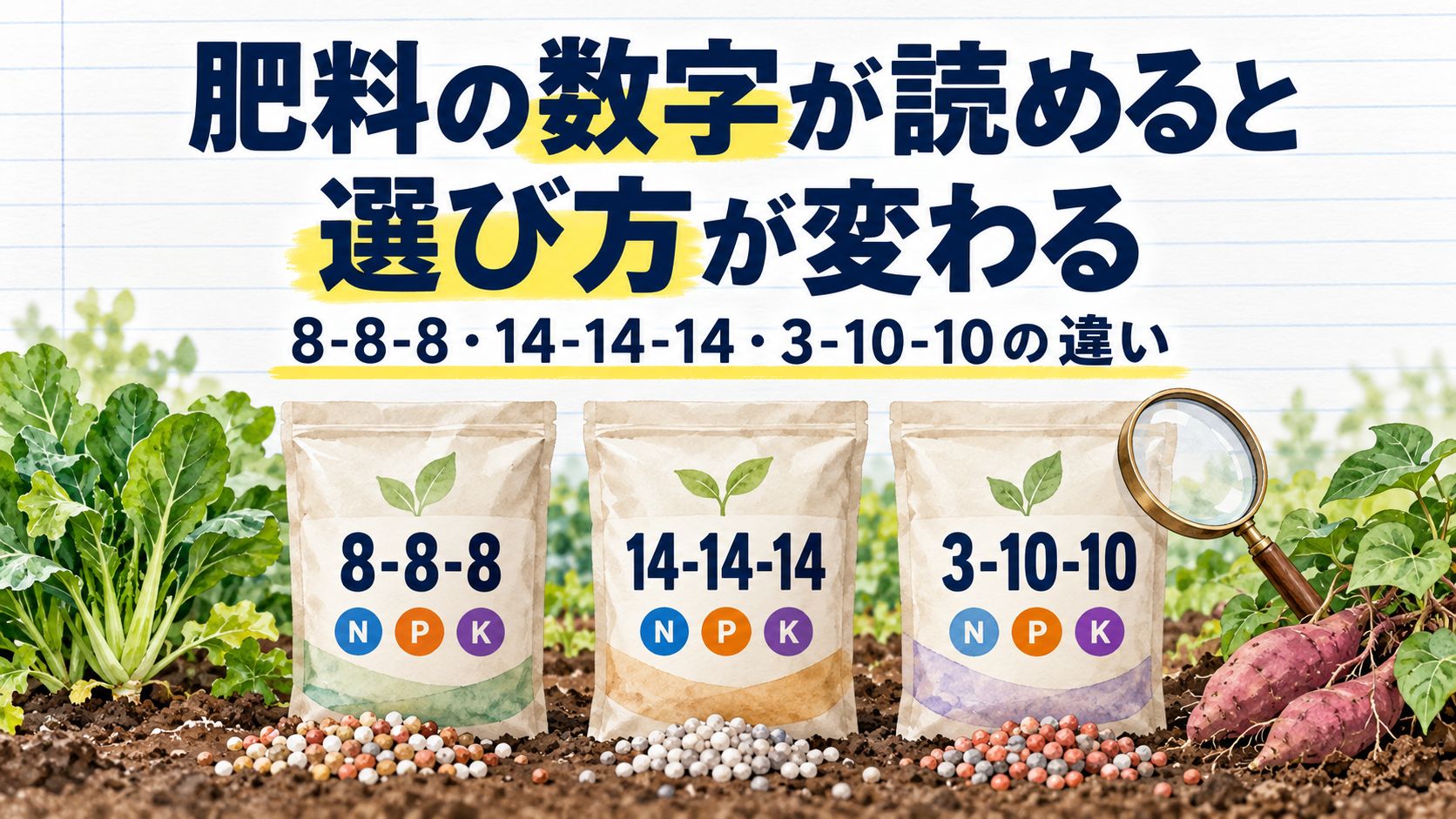 肥料の数字が読めると選び方が変わる｜8-8-8・14-14-14・3-10-10の違い